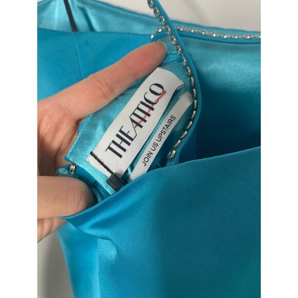 NWT The Attico Mini Abito Fujiko Blue Strappy Mini Satin Dress - Picture 10 of 11